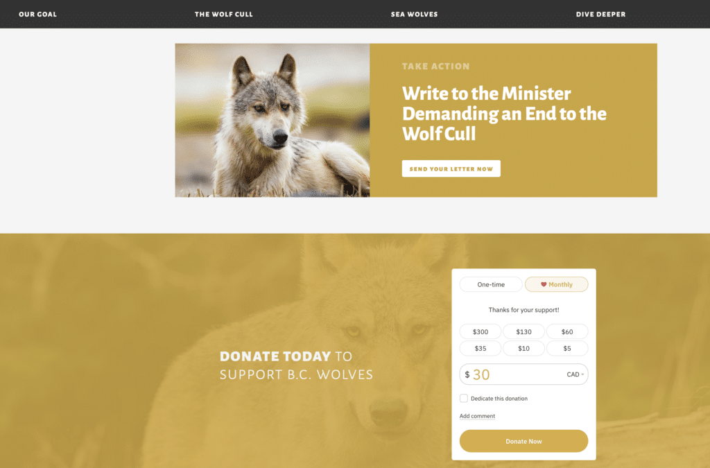 picture of the wolf campaign donation form